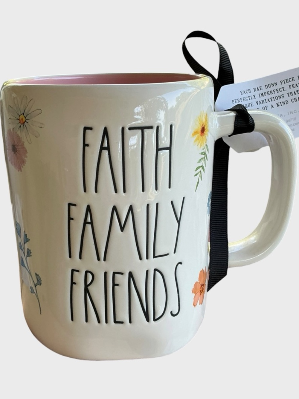 Rae Dunn Faith Family Friends Floral Mug NWT Giftable